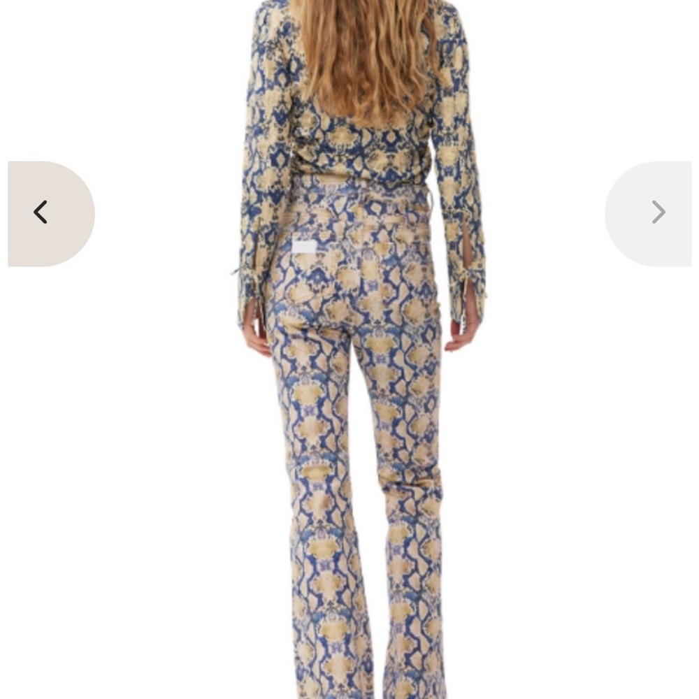 GANNI DENIM snakeskin flare pants in blue and tan, new with tags! - Picture 2 of 9